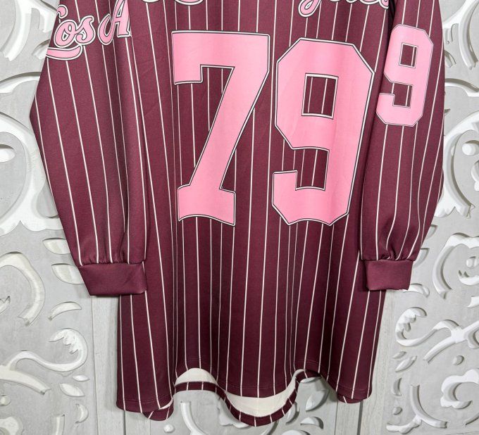 Robe-sweat OU maxi-sweat Lie de Vin rayée blanc USA Base-Ball L.A. N°79 confort +++ du 44 au 56
