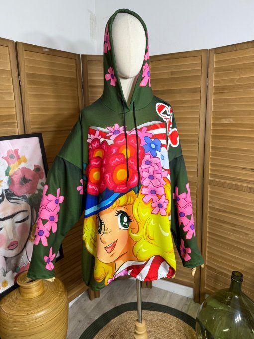 Sweat fin à capuche long multicolore Au Pays de Candy du 40 au 52/54
