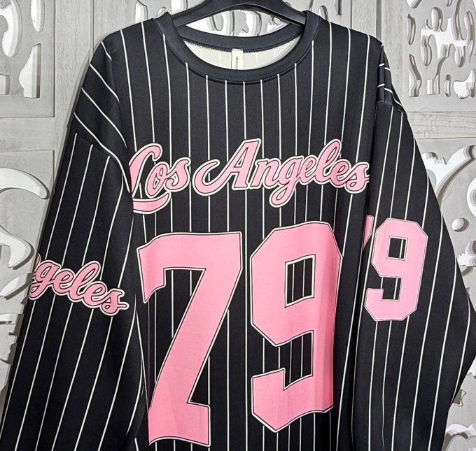 Robe-sweat OU maxi-sweat noire rayée blanc USA Base-Ball L.A. N°79 confort +++ du 44 au 56