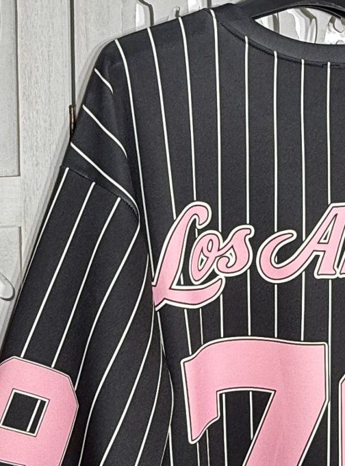 Robe-sweat OU maxi-sweat noire rayée blanc USA Base-Ball L.A. N°79 confort +++ du 44 au 56