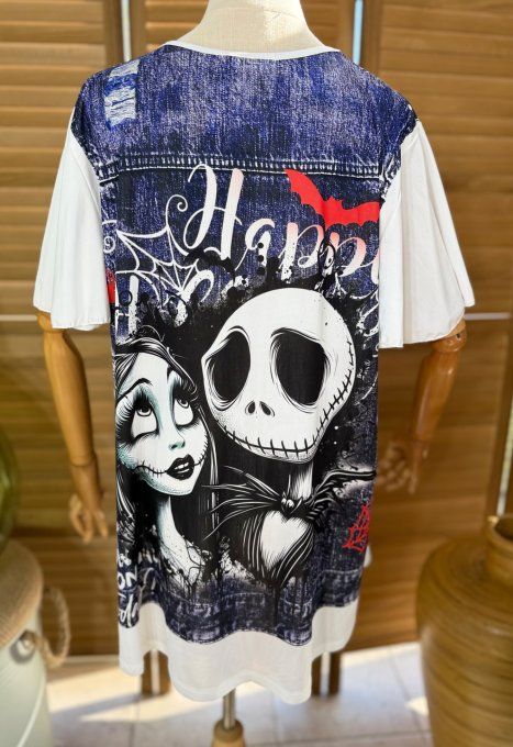 Top trapèze effet veste en jeans grisé Jack Skellington & Sally du 38 au 48/50