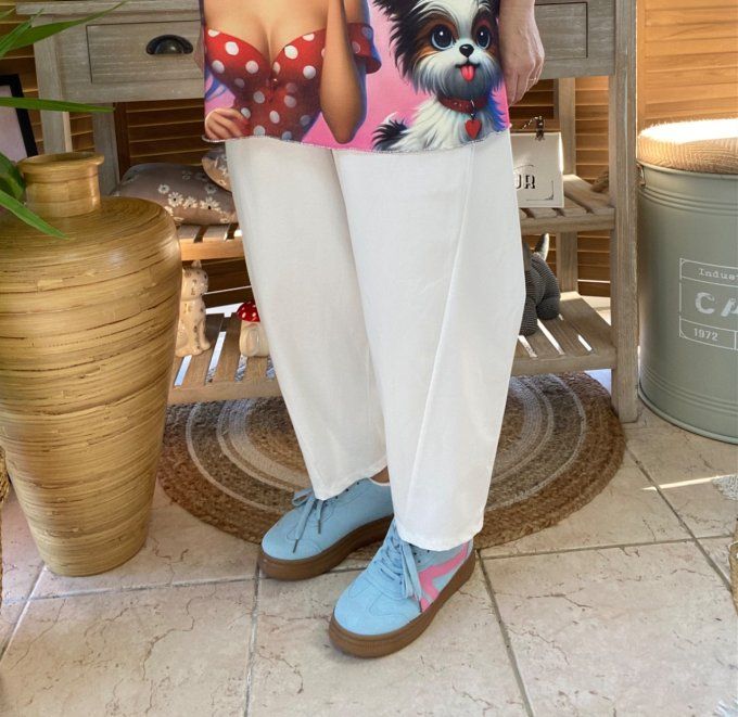 Pantalon dit Japonais Tenko Punto Milano Wide Leg blanc du 38 au 48