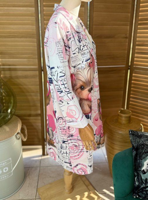 Veste longue suédine blanche Mon adorable Yorkshire du 36 au 46/48 et même +  