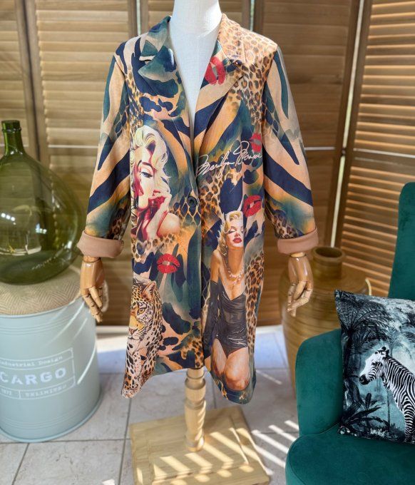 Veste longue suédine zébrée et Léopard Marylin Monroe du 36 au 46/48 et même + 