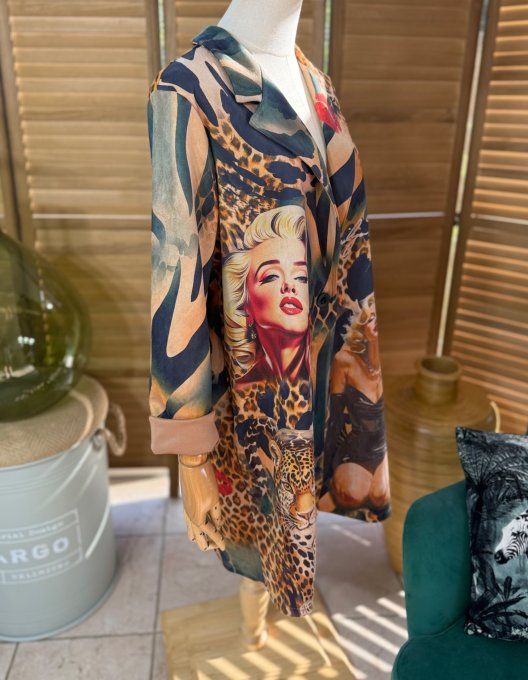 Veste longue suédine zébrée et Léopard Marylin Monroe du 36 au 46/48 et même + 