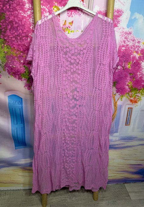 Robe de plage ou robe d'hôtesse Rose Pivoine tout en dentelle non doublée Bohème chic du 42 au 54/56