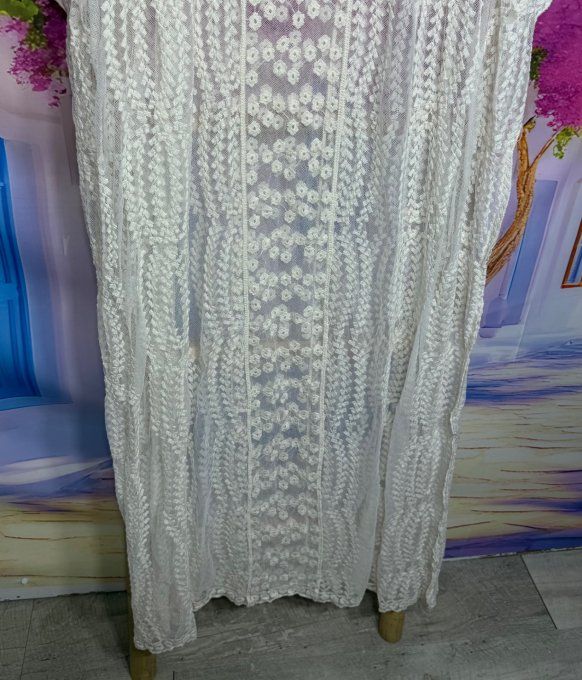 Robe de plage ou robe d'hôtesse crème tout en dentelle non doublée Bohème chic du 42 au 54/56