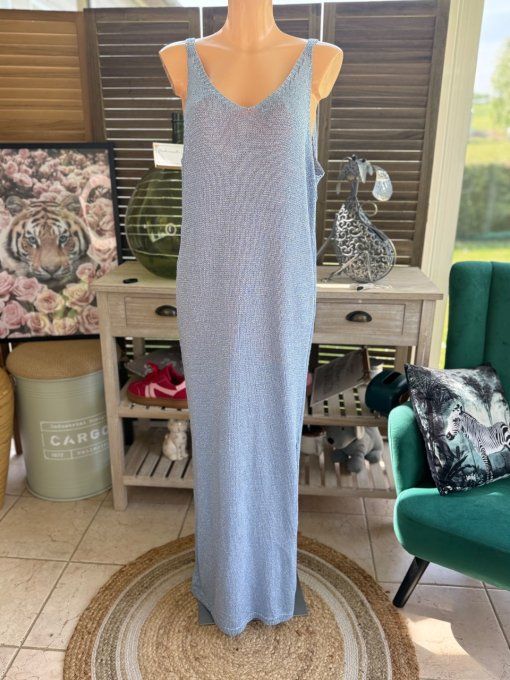 Maxi-robe longue bleu jeans doré or du 38 au 42 et même bien + si portée près du corps