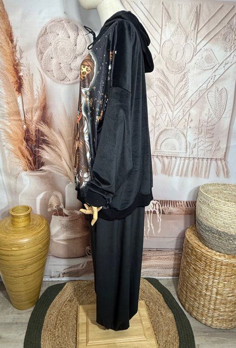 Survêtement ou Ensemble détente velours noir L'adorable Fillette Léopard du 38 au 52/54  