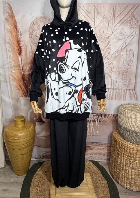 Survêtement ou Ensemble détente velours noir Les Dalmatiens sous la neige du 38 au 52/54 