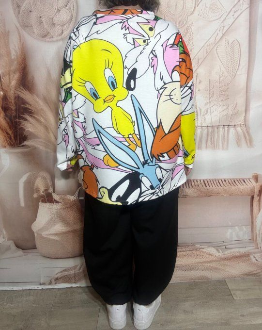 Sweat ample blanc Titi et ses amis Bugs Bunny Looney Tunes du 40 au 52/54 