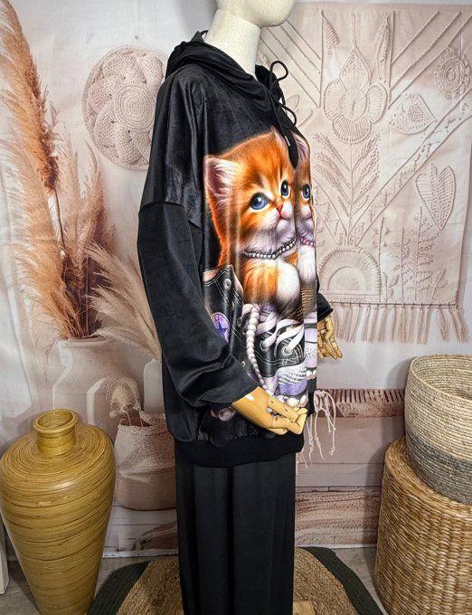 Survêtement ou Ensemble détente velours noir Les 2 Chats dans le panier du 38 au 52/54 