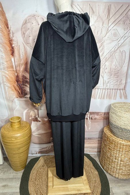 Survêtement ou Ensemble détente velours noir Les 2 Chats dans le panier du 38 au 52/54 