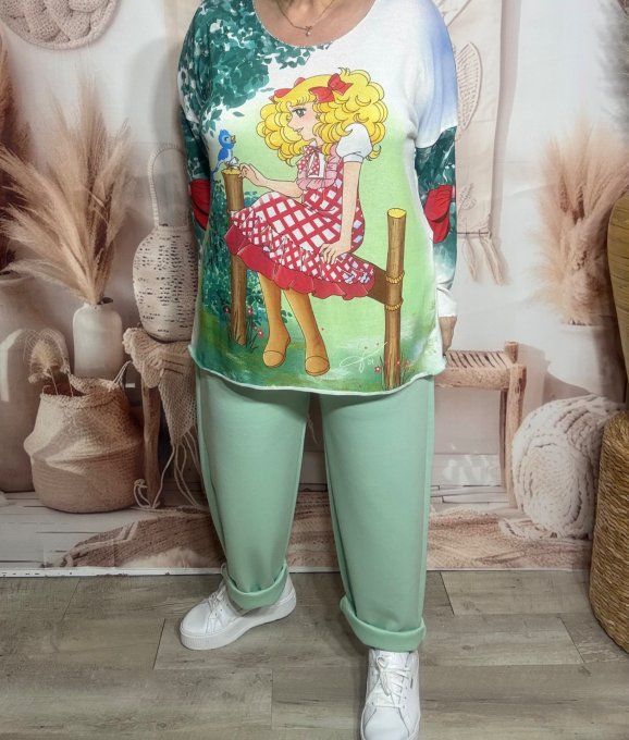 Top manches longues vert d'eau ciel Au Pays de Candy du 40 au 50/52