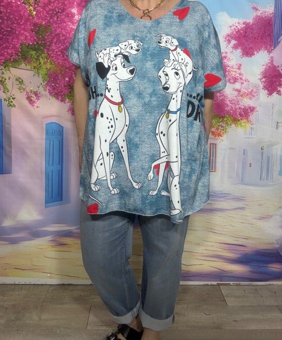 Top fin ample effet jeans délavé Les 101 Dalmatiens Disney du 42 au 54/56 