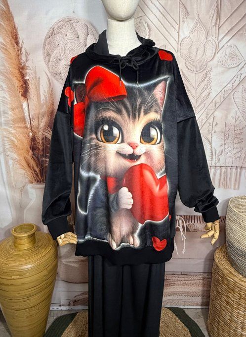 Survêtement ou Ensemble détente velours noir Le Chat au coeur rouge du 38 au 52/54