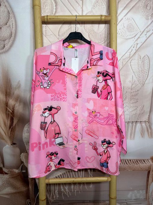 Chemise ample rose bonbon La Panthère Rose All Over du 40 au 50 et même +