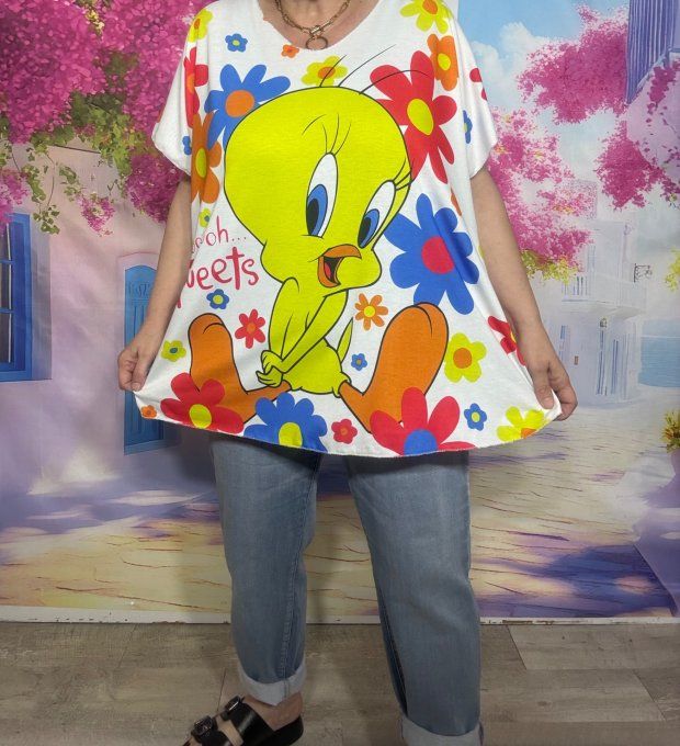 Top fin ample blanc Titi Hippie Flowers Power du 42 au 54/56 