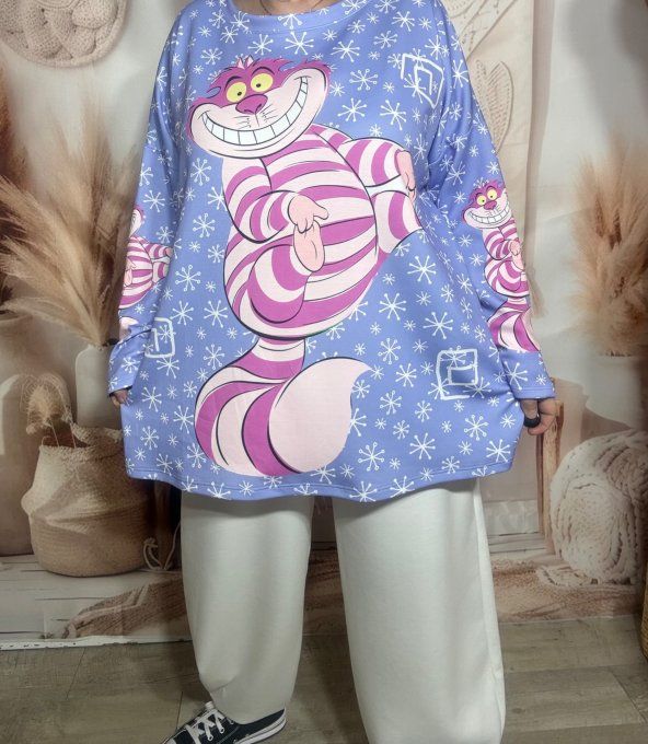 Sweat ample Lilas Cheshire Le Chat Alice au Pays des Merveilles du 40 au 52/54