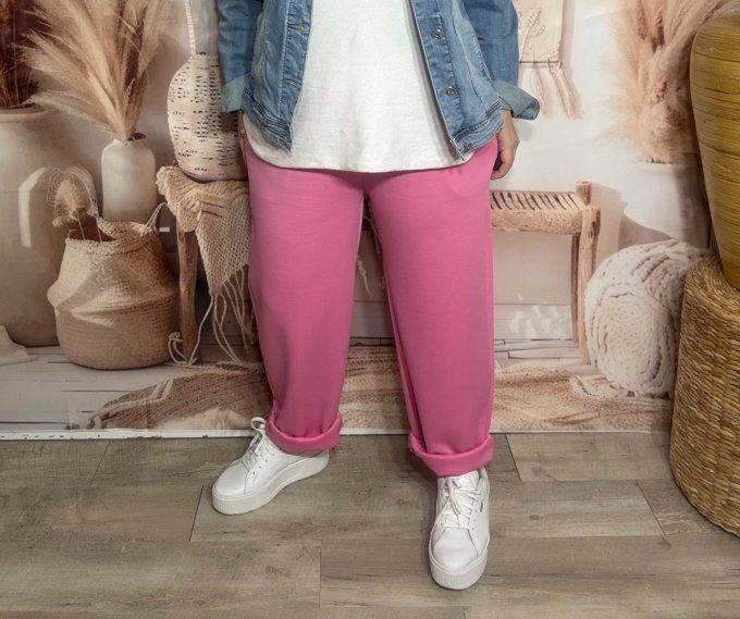 pantalon façon jogg rose fuschia boutons dorés + ceinture confort  ++++ du 38 au 50 