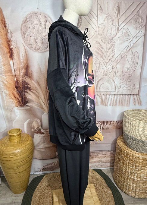 Survêtement ou Ensemble détente velours noir Mercredi Famille Adams et chat noir du 38 au 52/54 