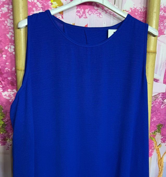 Robe ample mi-longue Bleu Royal sans manches dos triangle bas volanté douceur +++ du 42 au 52/54