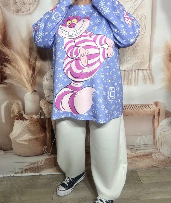 Sweat ample Lilas Cheshire Le Chat Alice au Pays des Merveilles du 40 au 52/54 