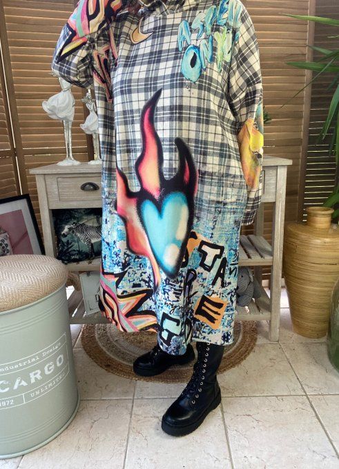 Maxi-Robe à capuche  suédine Tartan carreaux molletonnée Love Heart du 42 au 52 