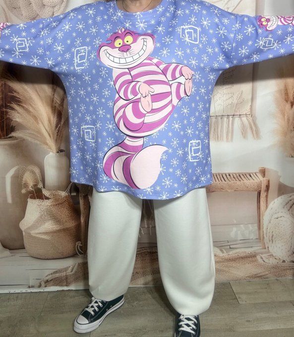 Sweat ample Lilas Cheshire Le Chat Alice au Pays des Merveilles du 40 au 52/54 