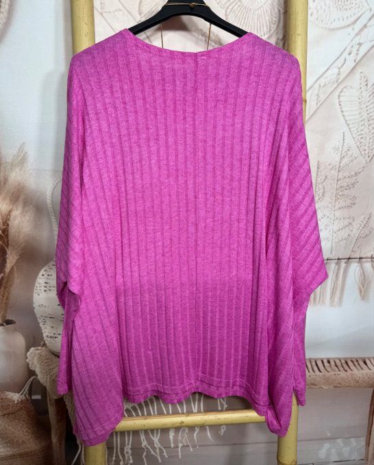 Tunique oversize côtelée rose fuschia + collier douceur +++  du 42 au 58/60 et même + 