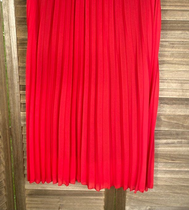 Jupe plissée longue ample Pauline rouge toute doublée du 40 au 48/50