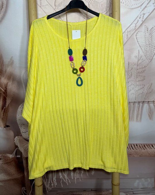 Tunique oversize côtelée jaune doux + collier douceur +++  du 42 au 58/60 et même + 