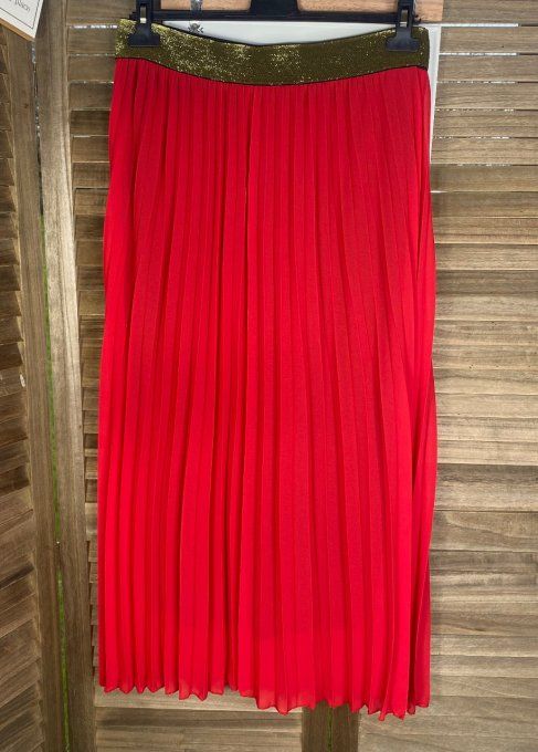 Jupe plissée longue ample Pauline rouge toute doublée du 40 au 48/50