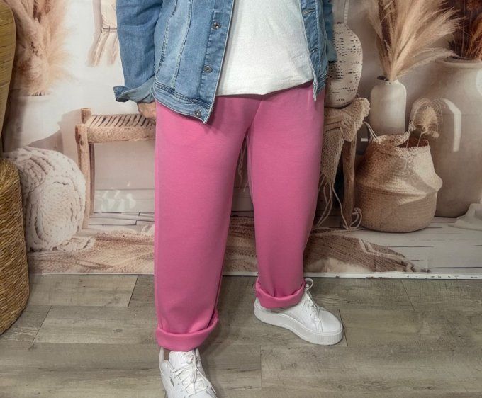 pantalon façon jogg rose fuschia boutons dorés + ceinture confort  ++++ du 38 au 50 