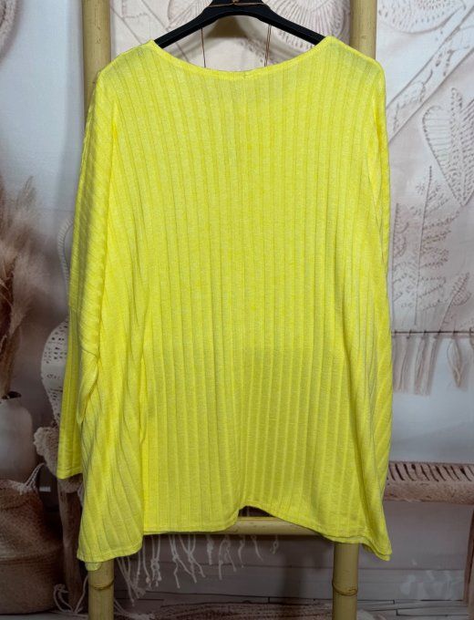 Tunique oversize côtelée jaune doux + collier douceur +++  du 42 au 58/60 et même + 