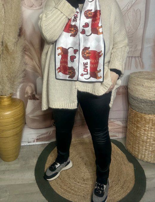 Foulard satiné long 2 faces Jacquard losanges Mon Chien Teckel chic ++++