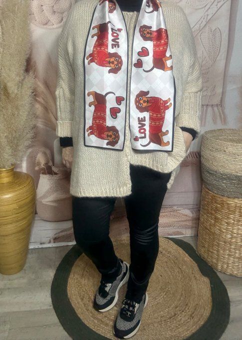 Foulard satiné long 2 faces Jacquard losanges Mon Chien Teckel chic ++++