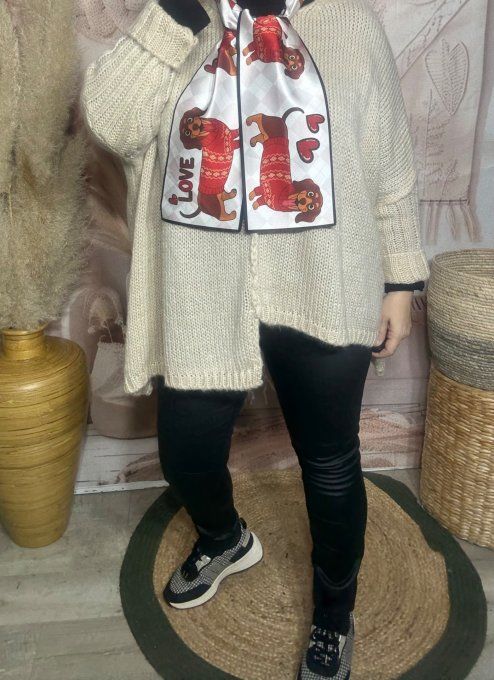 Foulard satiné long 2 faces Jacquard losanges Mon Chien Teckel chic ++++