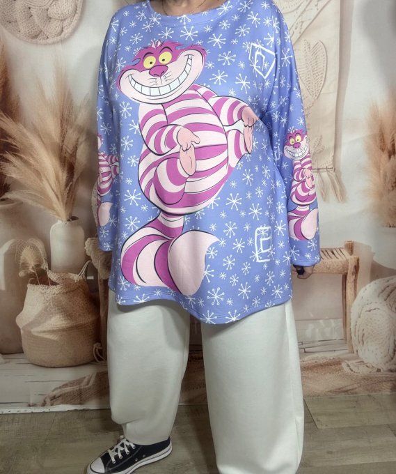 Sweat ample Lilas Cheshire Le Chat Alice au Pays des Merveilles du 40 au 52/54 