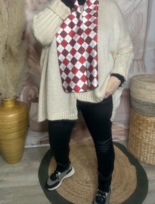 Foulard satiné long 2 faces Jacquard losanges Mon Chien Teckel chic ++++