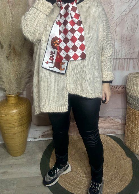 Foulard satiné long 2 faces Jacquard losanges Mon Chien Teckel chic ++++