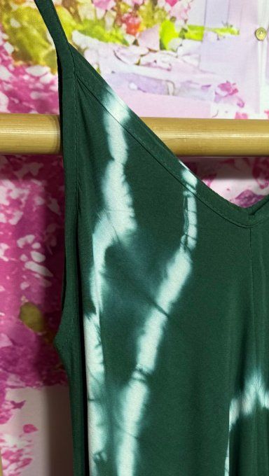 Robe trapèze longue asymétrique bretelles Tie & Dye Vert bouteille du 36 au 44/46