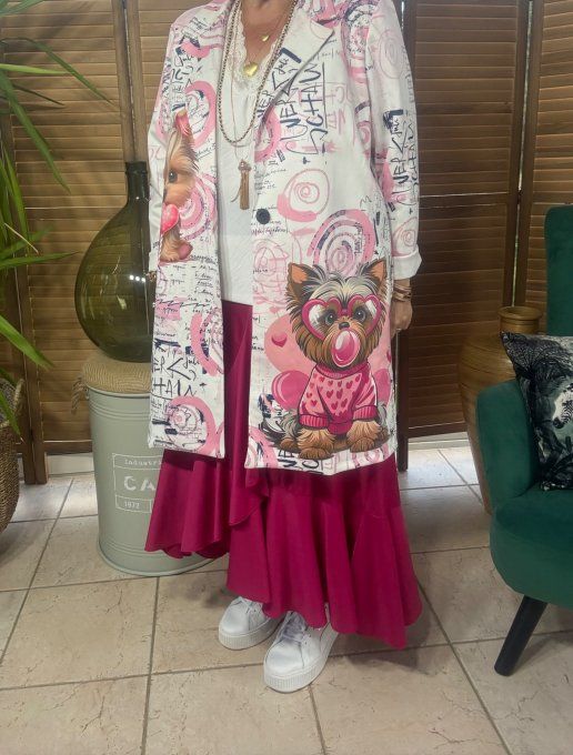 Veste longue suédine blanche Mon adorable Yorkshire du 36 au 46/48 et même +  