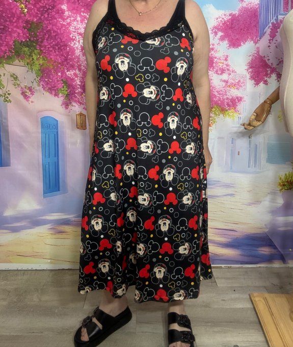 Robe nuisette lycra noire et dentelle Mickey Mouse Disney bretelles réglables du 38 au 48/50 
