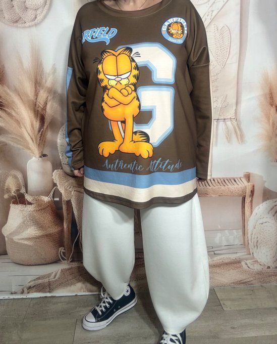 Sweat ample chocolat Garfield Athletics American Team du 40 au 52/54 