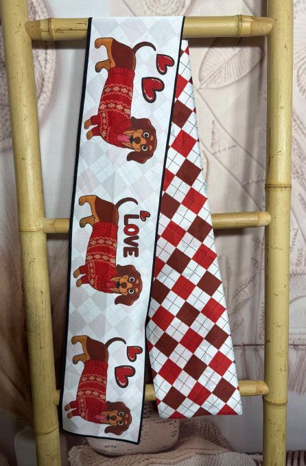 Foulard satiné long 2 faces Jacquard losanges Mon Chien Teckel chic ++++