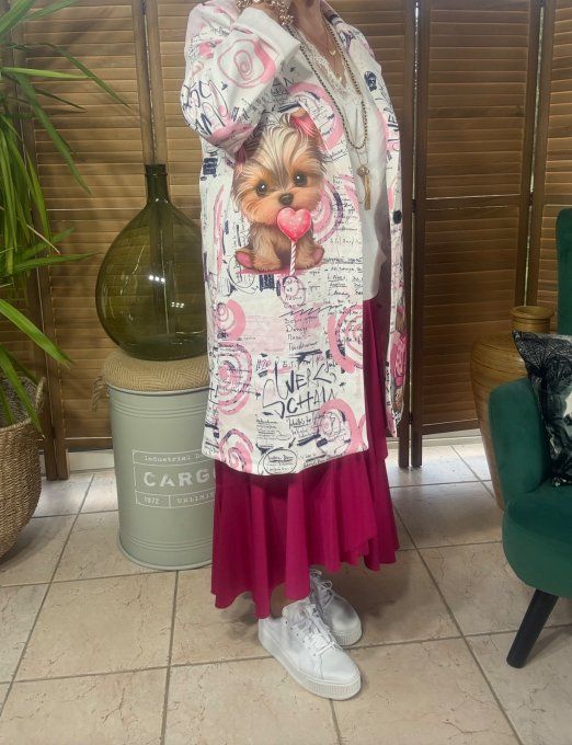 Veste longue suédine blanche Mon adorable Yorkshire du 36 au 46/48 et même +  