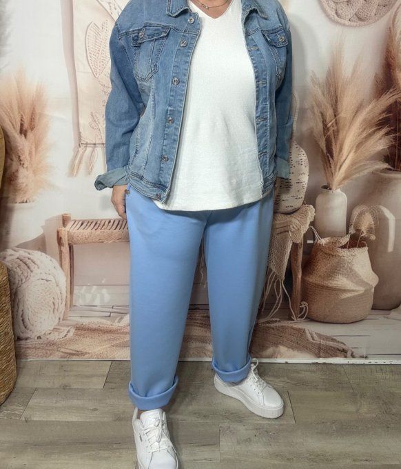 pantalon façon jogg bleu layette bébé boutons dorés + ceinture confort  ++++ du 38 au 50 