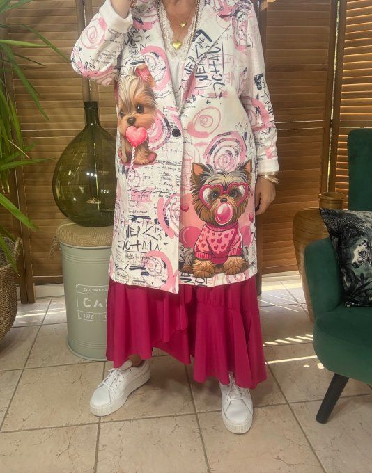 Veste longue suédine blanche Mon adorable Yorkshire du 36 au 46/48 et même +  