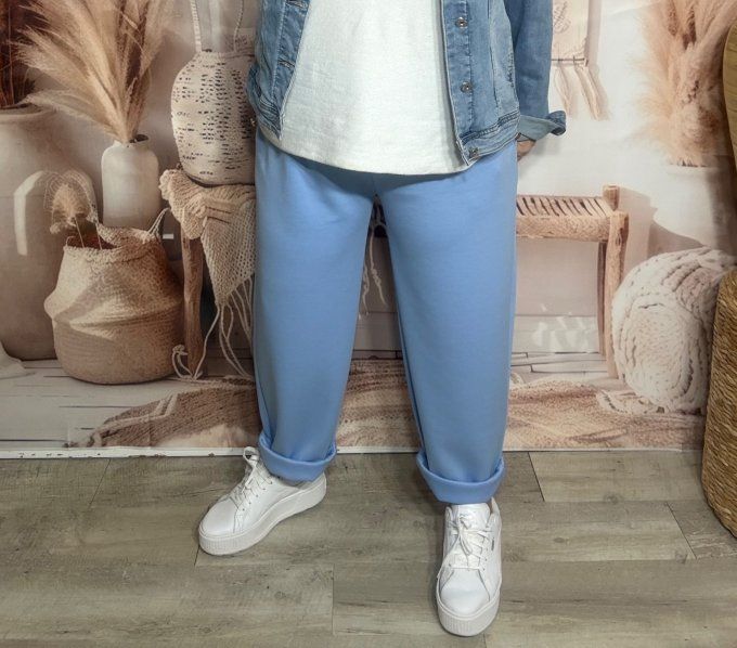 pantalon façon jogg bleu layette bébé boutons dorés + ceinture confort  ++++ du 38 au 50 